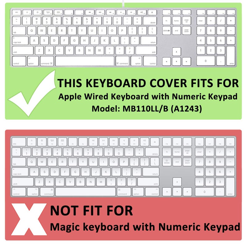 ProElife Keyboard Cover Skin for Apple Wired USB Keyboard with Numeric Keypad (A1243, NOT FIT Magic Keyboard) Ultra Thin Silicone Full Size Protector (Item Folded in Package) (Black) - Image 2